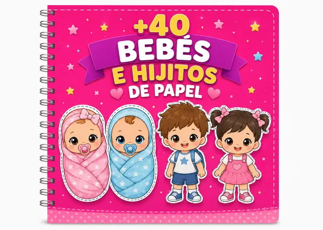 Cuaderno del bono +40 Bebés e Hijitos de Papel con dos bebés envueltos y dos niños
